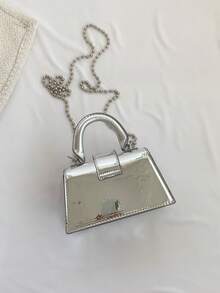 迷你方包金屬質感圖案鏈條帶 - 銀色 - 查看 7