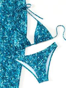 Bañador bikini triángulo halter con cover up - Azul - Ver 7