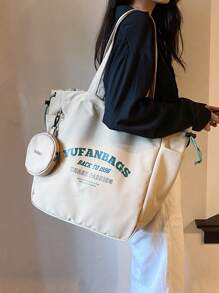 2 件/套时尚简约大容量女士休闲手提包带零钱包，适合日常使用、大学、工作通勤、女士包带小钱包书包、返校背包、大容量、轻便、便携，适合少女女大学生，非常适合返校、大学、初中、高中