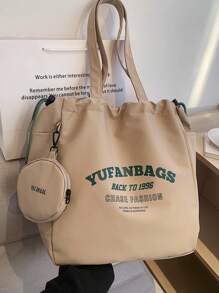 2 件/套时尚简约大容量女士休闲手提包带零钱包，适合日常使用、大学、工作通勤、女士包带小钱包书包、返校背包、大容量、轻便、便携，适合少女女大学生，非常适合返校、大学、初中、高中