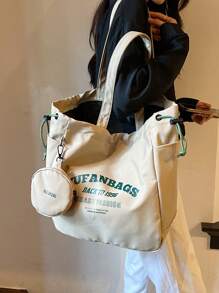 2 件/套时尚简约大容量女士休闲手提包带零钱包，适合日常使用、大学、工作通勤、女士包带小钱包书包、返校背包、大容量、轻便、便携，适合少女女大学生，非常适合返校、大学、初中、高中