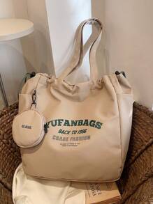 2 件/套时尚简约大容量女士休闲手提包带零钱包，适合日常使用、大学、工作通勤、女士包带小钱包书包、返校背包、大容量、轻便、便携，适合少女女大学生，非常适合返校、大学、初中、高中