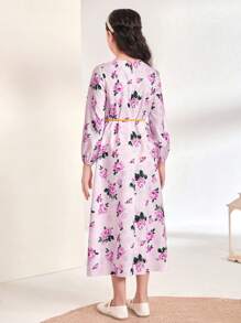 Đầm Gái Thắt lưng Hoa Tất cả trên in Boho - Màu Lilac Tím - Xem 2