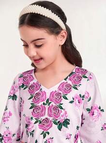 Đầm Gái Thắt lưng Hoa Tất cả trên in Boho - Màu Lilac Tím - Xem 6