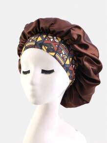 Geometric Pattern Hair Bonnet - Coffee Brown - View 2