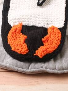 嬰兒攝影企鵝圖案圍裹毯子和帽道具 - 黑與白 - 查看 6