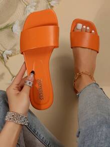 Funky Orange Sandals For Women, Single Band Slide Sandals - Orange - View 1