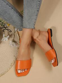 Funky Orange Sandals For Women, Single Band Slide Sandals - Orange - View 2