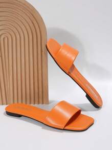 Funky Orange Sandals For Women, Single Band Slide Sandals - Orange - View 6