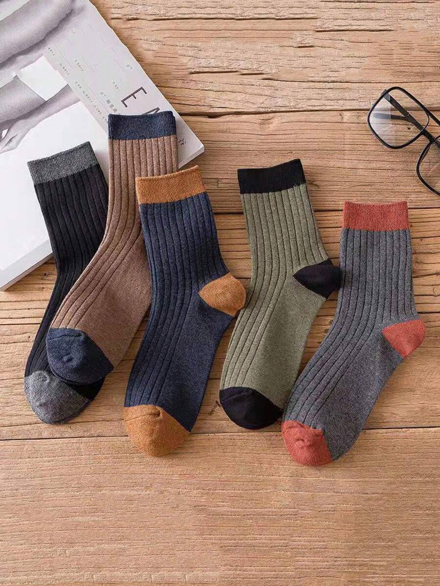 Hombres 5 pares Calcetines de tripulación de dos tonos - Multicolor - Ver 1
