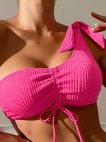 Bañador bikini con cordón de un hombro - Rosa - Ver 3