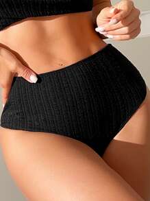 Conjunto de Biquíni de Verão de Cintura Alta e Push Up Sólido para Praia