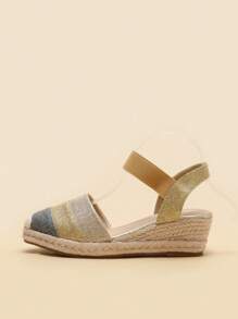 Giày đi nghỉ mát cho nữ, Giày Espadrille Wedge Court màu khối lấp lánh - Vàng - Xem 2