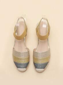 Giày đi nghỉ mát cho nữ, Giày Espadrille Wedge Court màu khối lấp lánh - Vàng - Xem 5