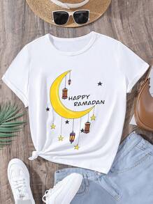 Girls Moon & Letter Graphic Tee - White - View 1