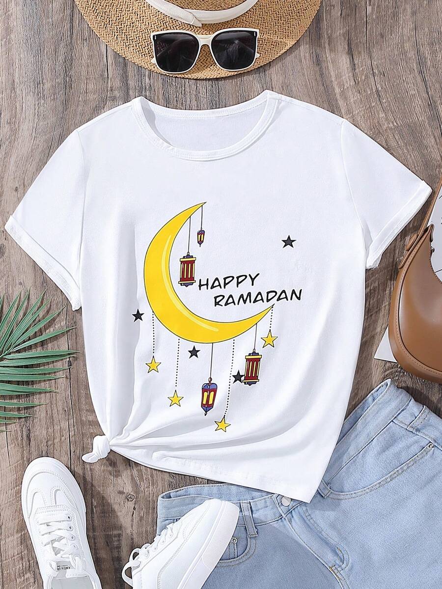 Girls Moon & Letter Graphic Tee - White - View 1
