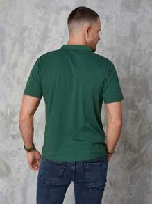 RueChic Men Slogan Patched Detail Polo Shirt - Green - View 2