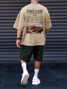 Manfinity EMRG Men Plus Slogan Graphic Drop Shoulder Tee & Shorts - Multicolor - View 1