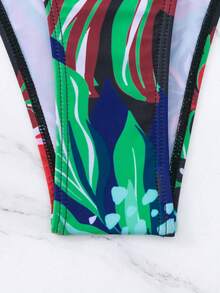 Tropical & Floral Print One Shoulder One Piece Swimsuit - Green - View 6