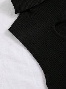 SHEIN Qutie Cut Out High Neck Crop Knit Top - Black - View 4