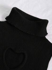 SHEIN Qutie Cut Out High Neck Crop Knit Top - Black - View 5