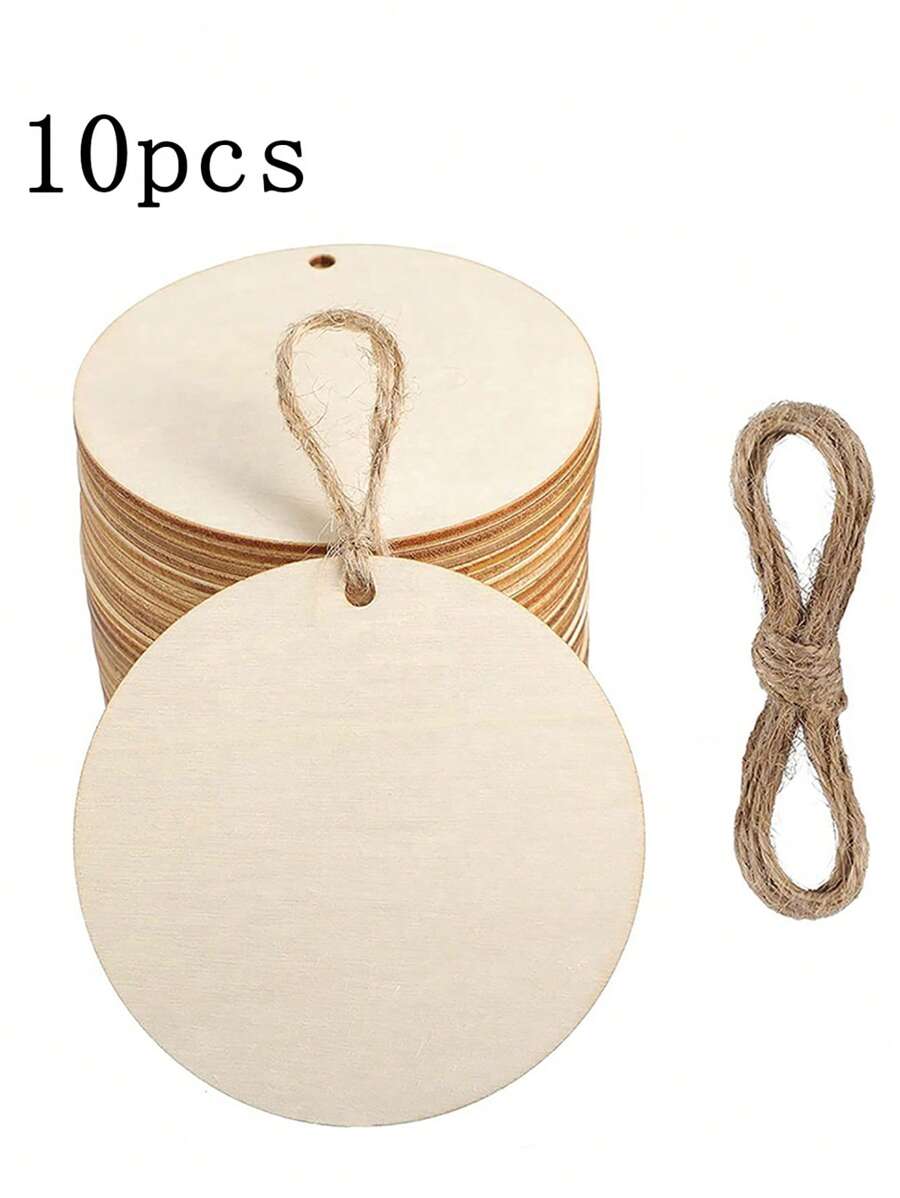 10pcs Solid Color Round Shaped Wooden Board, Creative Multi-purpose Wooden Decoration For Children DIY Painting - Khaki - View 1