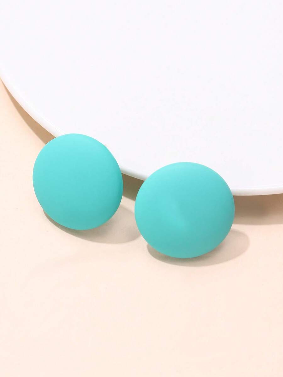 1 對女士簡約休閒圓形耳釘 - 寶藍色 - 查看 1