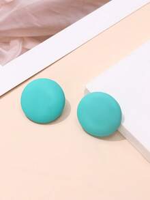 1 對女士簡約休閒圓形耳釘 - 寶藍色 - 查看 2