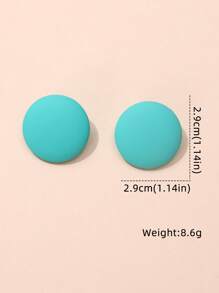 1 對女士簡約休閒圓形耳釘 - 寶藍色 - 查看 4