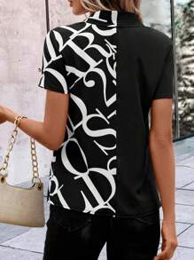 SHEIN Clasi Áo sơ mi nữ Lá thư Giải trí - màu đen - Xem 2