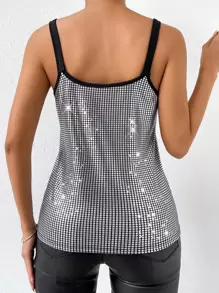 SHEIN LUNE 鏈條細節撞色滾邊亮片吊帶上衣 - 銀色 - 查看 2