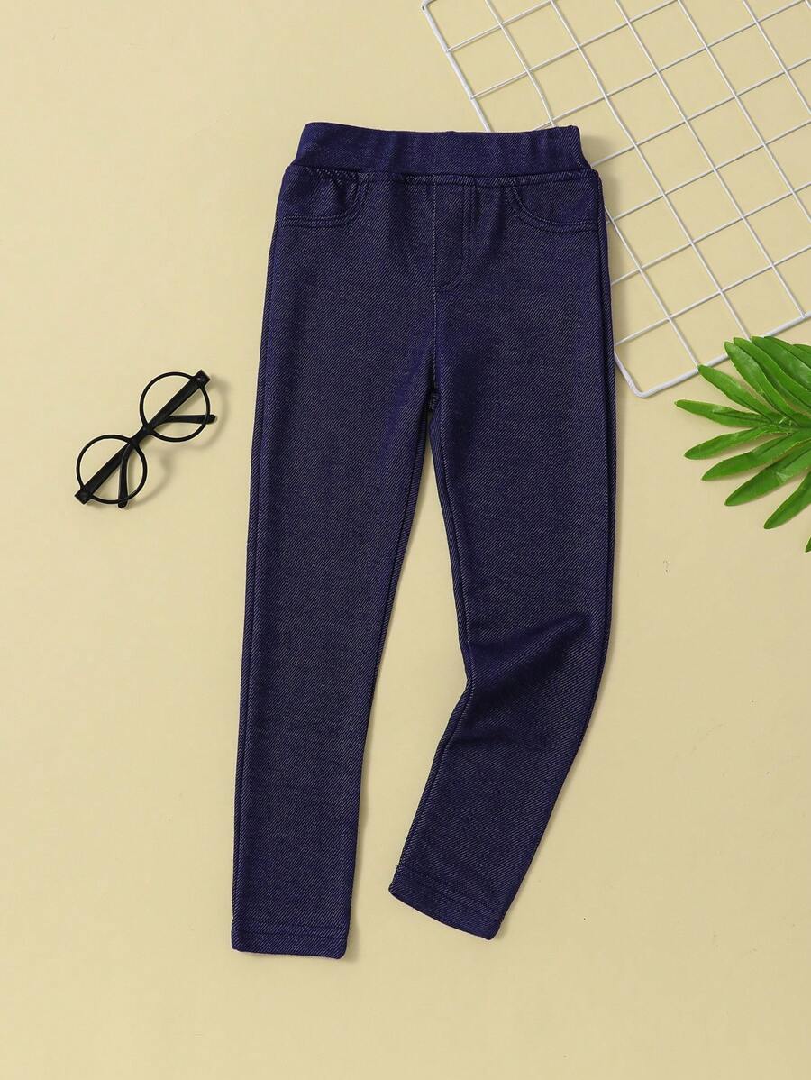 Toddler Girl Leggings màu trơn - Màu xanh hải quân - Xem 1