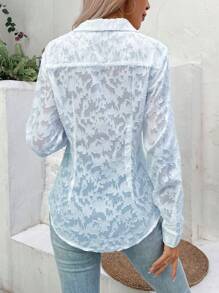 SHEIN Frenchy Camisa jacquard con botón delantero - Celeste - Ver 2