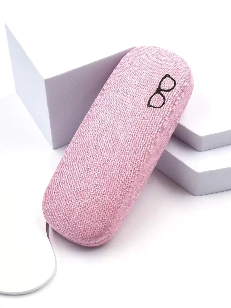 1 pieza Estuche rígido clásico de tela de lino para guardar gafas, caja para montura de gafas ópticas, rosa