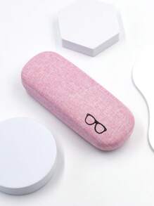 1 pieza Estuche rígido clásico de tela de lino para guardar gafas, caja para montura de gafas ópticas, rosa - Rosa - Ver 4