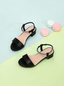 Girls Rhinestone Decor Slingback Heeled Sandals, Party Outdoor Heeled Sandals - Black - View 1