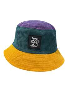 男士拼色灯芯绒渔夫帽休闲男士遮阳帽夏季帽子，适合徒步、钓鱼等夏季户外活动 - 彩色 - 查看 2