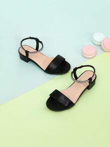 Girls Rhinestone Decor Slingback Heeled Sandals, Party Outdoor Heeled Sandals - Black - View 2