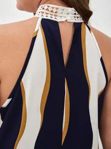 SHEIN Frenchy Plus Colorblock Contrast Lace Halter Neck Blouse - Multicolor - View 6