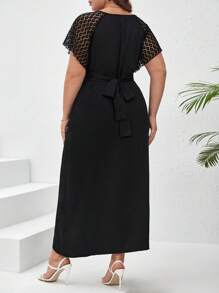 SHEIN Frenchy Đầm Plus Size Tương phản ren Trọn gói Buộc lại xoắn lại màu trơn Giải trí - màu đen - Xem 2
