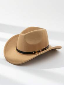 Hombres Sombrero fedora con diseño de cinturón - Caqui - Ver 2