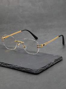 Men Rimless Eyeglasses Clear Glasses Accessories - Gold - View 1
