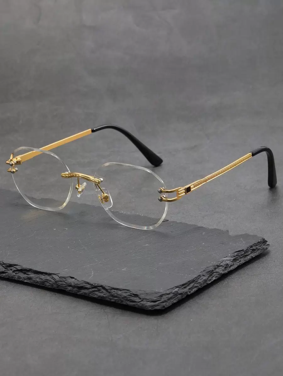 Men Rimless Eyeglasses Clear Glasses Accessories - Gold - View 1
