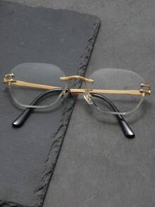 Men Rimless Eyeglasses Clear Glasses Accessories - Gold - View 2