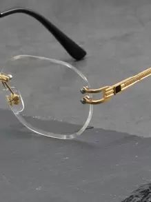 Men Rimless Eyeglasses Clear Glasses Accessories - Gold - View 4