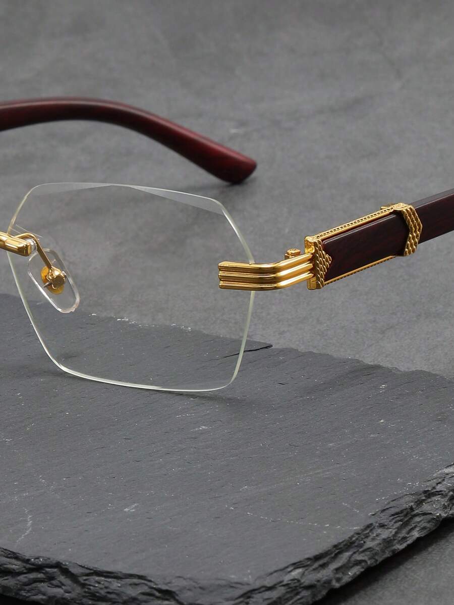 Men Square Lens Rimless Eyeglasses Blue Light Glasses Accessories