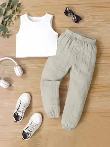 小男童素色背心上衣和褲子 - 彩色 - 查看 1