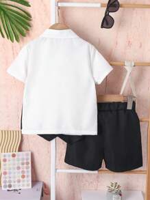 SHEIN 男小童前紐扣二合一襯衫和短褲不附帶系帶 - 黑與白 - 查看 2
