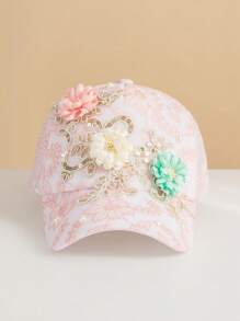 Baseball Cap Blume Stickerei - Pink - Übersicht 1