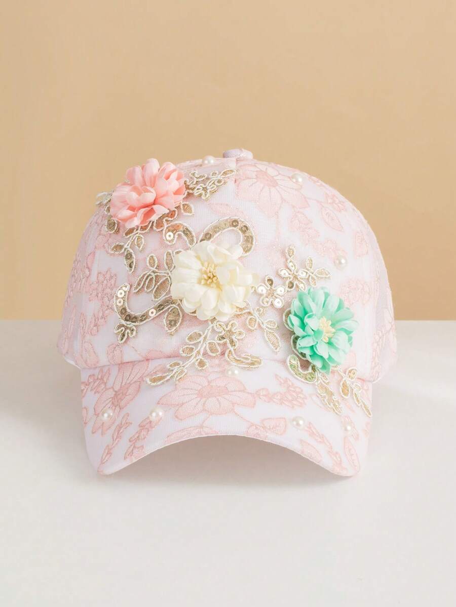 Baseball Cap Blume Stickerei - Pink - Übersicht 1